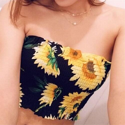 Summer Women Floral Printed Tube Top Sunflower Bustier Sheer Crop Top Wrapped Tank Sexy Off Shoulder Bandeau Female Clothing