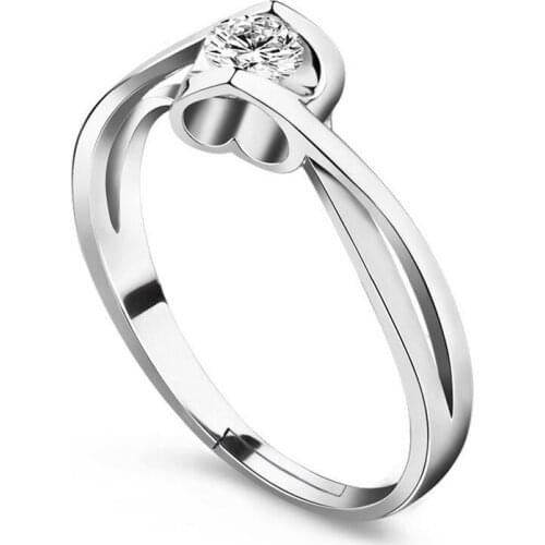 100% 925 sterling silver romantic love heart shiny crystal adjustable size finger rings women jewelry wholesale birthday gift