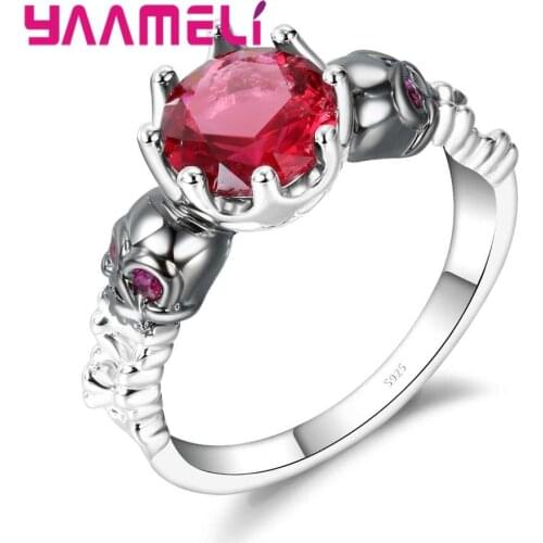 Wholesale Luxury Red Crystal Crown Ring Party For Fashion Women Birthday Present Jewelry 925 Sterling Silver Best Gift