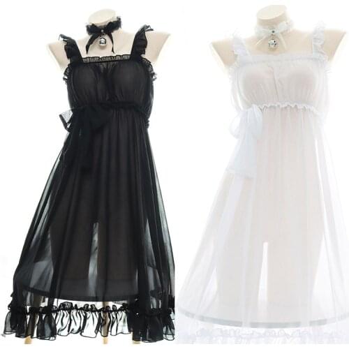 Japanese Lolita Women Girls Maid Dress Kawaii Lingerie Sexy Anime Cosplay Outfit See Through Babydoll White Black Cute Underwear