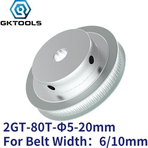 GKTOOLS 80 Teeth 2GT Timing Pulley Bore 6/6.35/8/10/12/14/15/16/17/19/20mm GT2 Open Synchronous belt width 6/10mm 80Teeth 80T