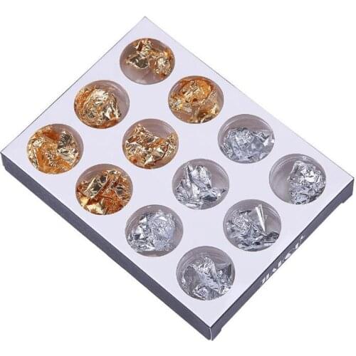 12Pots Flakes Glitter Aluminum Foil Sequins Gold & Silver Irregular Sticker Paillette Manicure Nail Art Decor Accessories