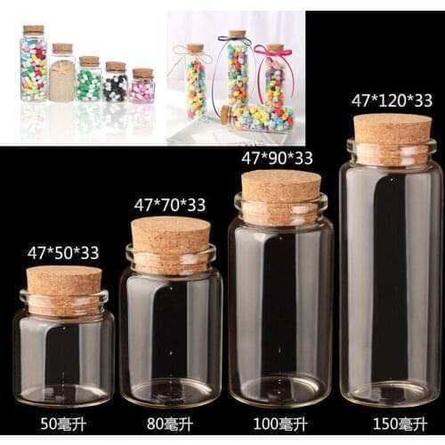 150pcs 50-260ml Glass Bottle With Cork Sealed Can Storage Tank Grains Storage Jar Creative Cork Tea Containers Kitchen Storage