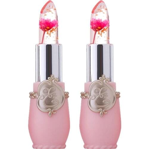 2 Pieces Jelly Flower Lipsticks - Color Changing with Temperature, Lipstick Moisturizer Lip Gloss Balm- Rose Red