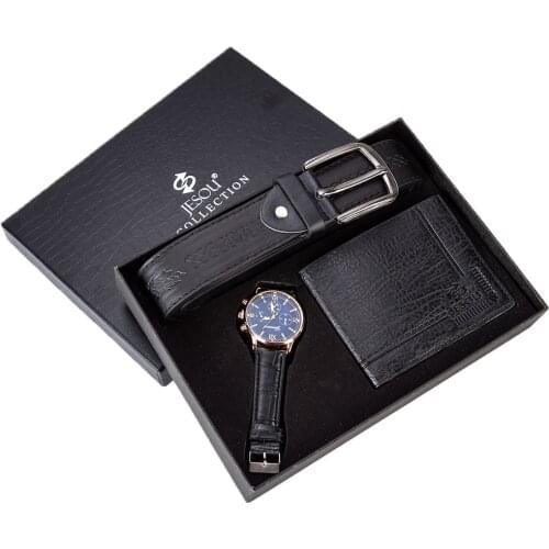3pcs/set Mens Gift Set Beautifully Packaged Watch Men Black Leather Belt Wallet Birthday Business Gifts for Male Drop Shipping