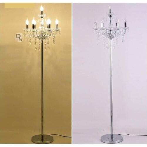 5-7 pcs Wedding led candle holders Glass floor lighting chrome standing Lamp European Crystal Floor Lamps Living Room candelabra
