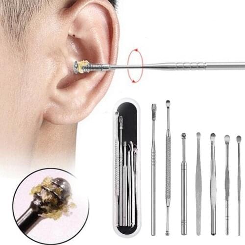 7Pcs Unisex Stainless Steel Spring Spiral Ear Pick Spoon Wax Removal Cleaner