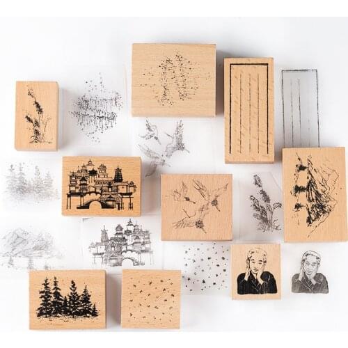 8pcs ENO Wooden Seal Rubber Stamp Scrapbook Stationery Standard Stamp Hand Account Diy Collage Decoration Retro Log Seal