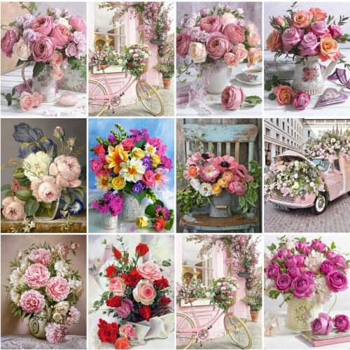 AZQSD Diamond Painting Flowers Cross Stitch 5d Diy Diamond Embroidery Floral Needlework Home Decor Gift Handmade Crafts