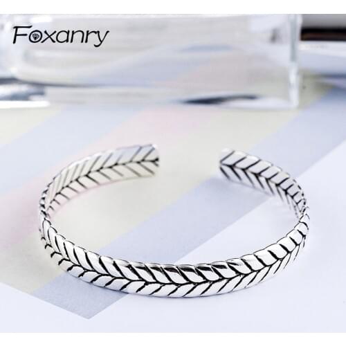 Foxanry 925 Sterling Silver Serpentine Bangles & Bracelet Vintage Weaving Handmade Party Bracelet for Women Size 58mm Adjustable