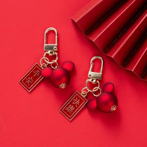 Chinese Style Cute Mickey Head keychain For Keys Creative Long Key Chain Kids Girl Women Bag Charm Pendant Car Keyring Gift