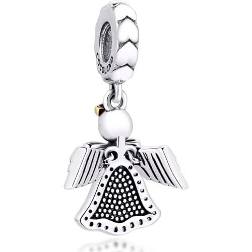 BEADS for Jewelry Making BraceletS Angel Wing Bell cHarMs 100% 925 OrigiNal Sterling Silver Jewelry Free Shipping