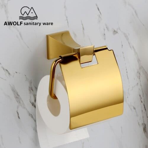 Toilet Paper Roll Holder Wall Mounted For WC Brass Gold Paper Holder Hook Copper Towel Rack Modern Bathroom Accessories AZ5101