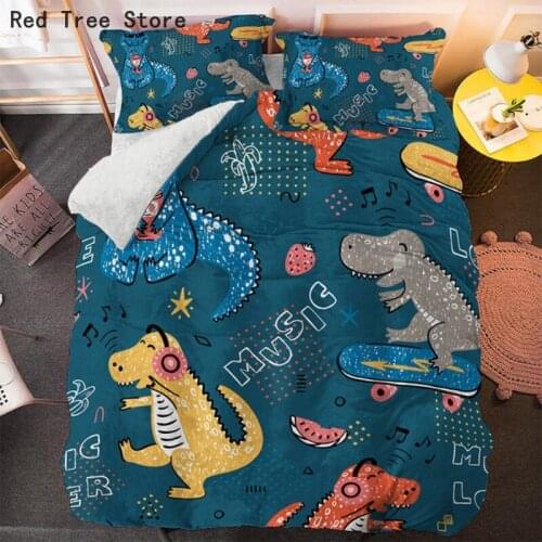 Dinosaur Navy Print Cartoon Bedding Set Kids Boy Gift Comforter Duvet Quilt Cover with Pillowcase 3d Animal Pattern Bedclothes