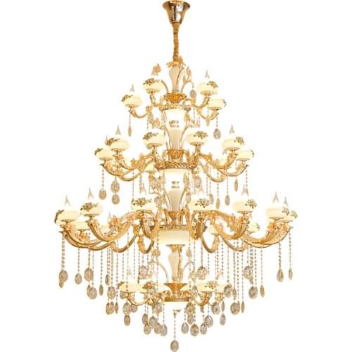 Stairwell Long Chandelier Living Room Chandelier Lamps Duplex Floor Villa Hotel LED Chandeliers Jade E14 Hanging Lamp Gold Lamp