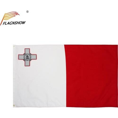 Flagnshow Malta Flag One Piece 3X5 FT Hanging Polyester Maltese National Banner with Brass Grommets