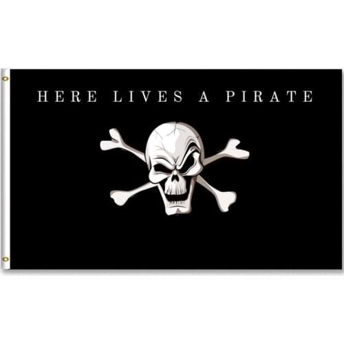 Pirate Flag Here lives a pirate Here lives a pirate 2x3ft/3x5ft/4x6ft 60x90cm/90x150cm/120x180cm/150x240cm Flag