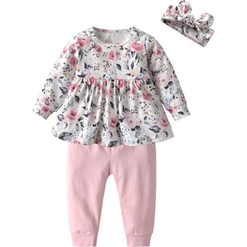 Baby Girl Set Spring Floral Printed Clothes Cotton Tops+Pants Sets Long Sleeve Autumn Outfits Baby Girls Clothing