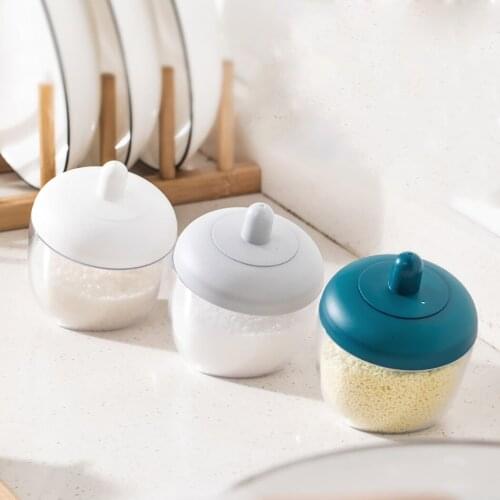 Spice Container Plastic Seasoning Bottle Condiment Jar With Spoon Salt Pepper Storage Box Kitchen Spice Cans Kitchen Organizer
