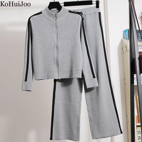 KoHuiJoo 2 Pieces Sweater Pants Suits Women Long Sleeve Sweater Cadigan+Full Length Trousers Two Piece Knit Pants Set Female