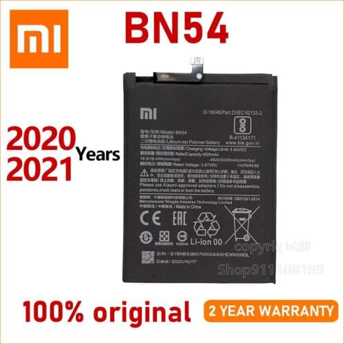 Xiao Mi New 100% Original BN54 5020mAh Battery For Xiaomi Redmi Note 9 5G / Redmi 10X 4G Mobile Phone Batteries Batteria