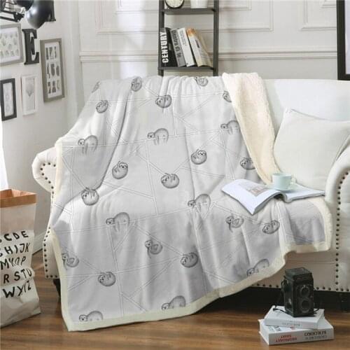 Cute Cartoon Sloth Sofa Bed Throw Blanket Super Soft Warm Winter Gray Sherpa Fleece Bedspread For Children Kid Adults Beds Cover