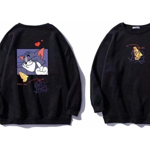 Cat Tom Jerry Mouse Cute Couple Clothes Funny Cartoon Printed Men/Womens T shirt Casual 100% Cotton Kawaii Long Sleeve Pullover