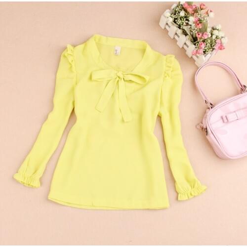 New 2019 Girl Blouses Children Clothing Girls Clothes Princess Long Sleeve Bow Chiffon Shirt School Girl Blouse Kids Age 2-16Y