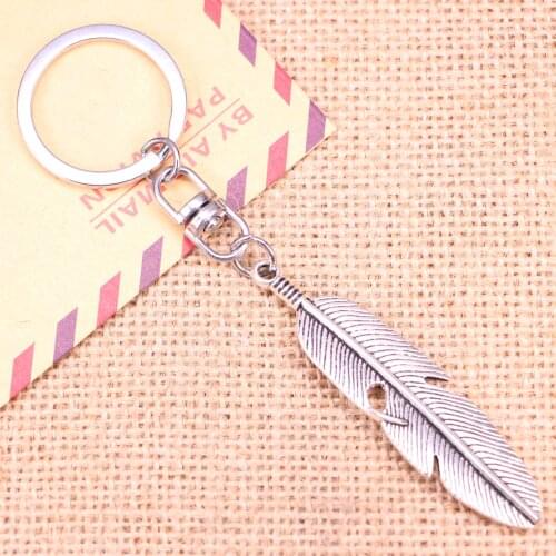 New Fashion Keychain 59x16mm feather Pendants DIY Men Jewelry Car Key Chain Ring Holder Souvenir For Gift