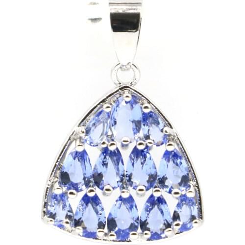 50x16mm New Statement Long Rich Blue Aquamarine Gift Ladies 925 Sterling Silver Pendant