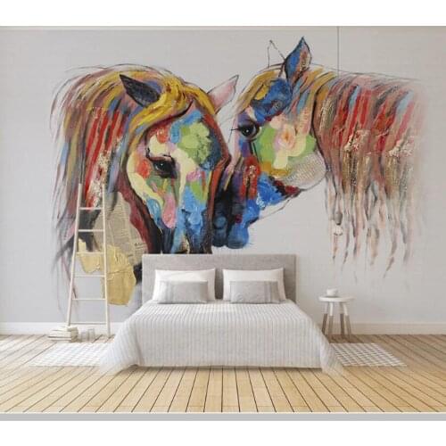 Papel de parede European color couple horse oil painting 3d wallpaper,living room bedroom wall papers home decor mural