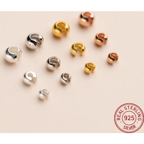 925 Sterling Silver gold crimp beads for bracelets end bead necklace connector DIY Jewellery accessory needle work