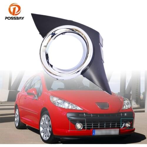 POSSBAY Car Front Left Right Fog Light Cover Chrome Foglights Frame Grill Auto Accessories for Peugeot 207 Sport 2006-2009
