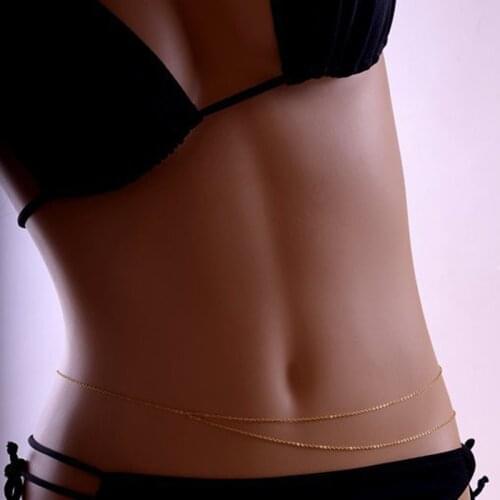 Beach Bikini Simple Asymmetric Waist Chain Body Chain for Women Sexy Body Chain Gold Double Layer Body Jewelry Accessories