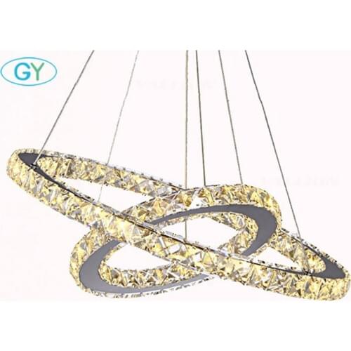 Industrial 37W D30cm +D50cm 2 Rings LED Crystal Chandeliers Lighting LED hanging lustre lamp Stainless steel led lustres
