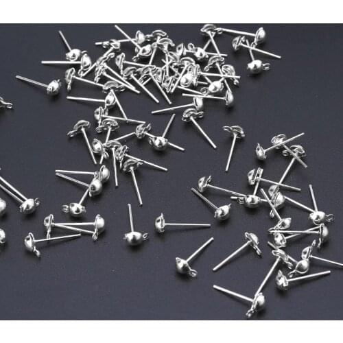 Q0KE 100Pcs DIY Earrings Post Pin Ball Studs with Loop For Jewelry Making Findings