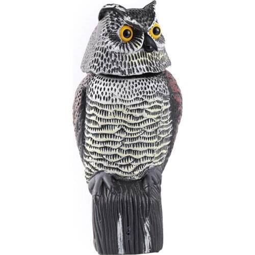 Realistic Bird Scarer 360° Rotating Head Sound Owl Prowler Decoy Protection Repellent Pest Control Scarecrow Garden Yard Move