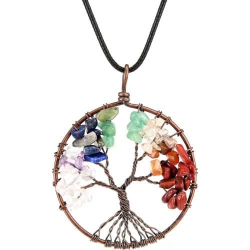 Handmade Tree Necklace 7 Chakra Gem stone Necklace Tree of Life Pendant Necklace for Women men