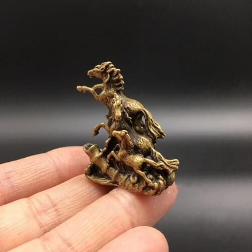 Collectable Chinese Brass Carved Animal Zodiac Ten Thousand Steeds Gallop Fine Horse Exquisite Small Statues