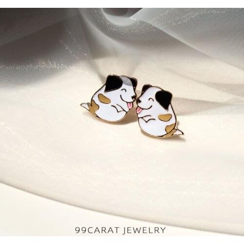 99 carat S925 silver needle little fat dog funny drop glaze Earrings lovely childish interesting Earrings student girl XB