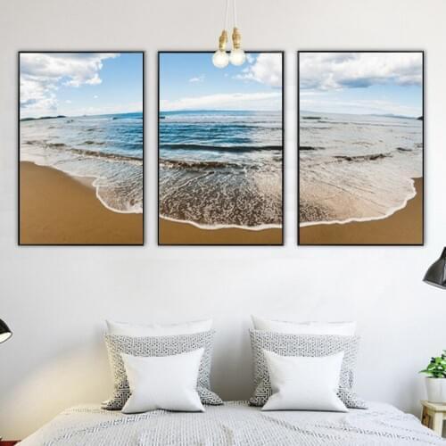 HAOCHU Nordic Azure Ocean Peaceful Beach Landscape Canvas Painting Wall Poster For Living Room Home Decor Modular Pictures