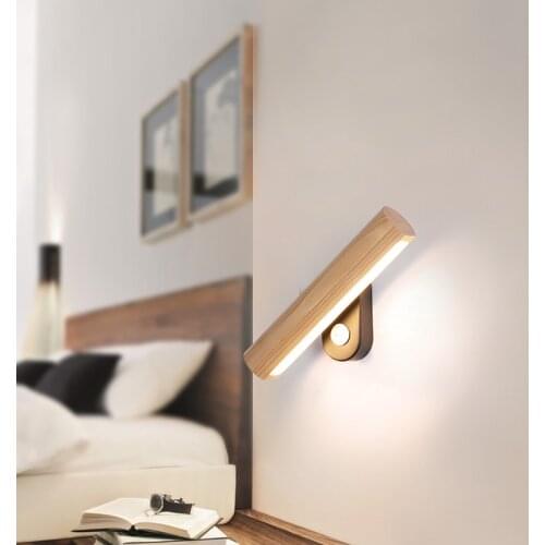 Modern Led Indoor Wall Sconce Light Fixture for Bedroom Bedside Wood Home Decoration Lighting Luminaire Rotate Reading Lamp Room