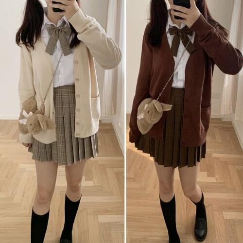 Japanese Spring and autumn JK uniform basic spring and autumn uniform Western sweater Pleated Skirt Set 4 pieces