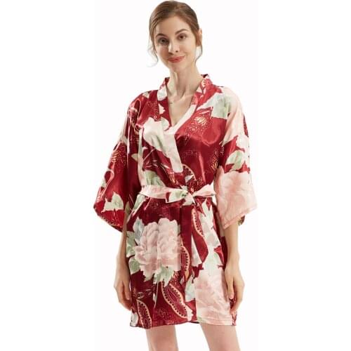 2021 New Female Sexy Kimono Short Print Nightgown Sleepwear Novelty Bridesmaids Robe Mujer Pajamas Bride Dressing Gown