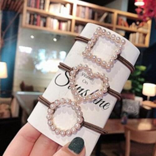 Korean Version Of The 2019 Fashion New Hair Ring Simple Wild Love Circle Pearl Net Red Personality Ladies Hair Accessories