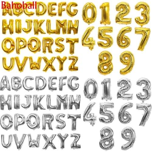 Gold&Silver 16 Inch Letter Number Foil Balloons Alphabet Digital Helium Ballons DIY Birthday Wedding Decoration Kids Air Balloon