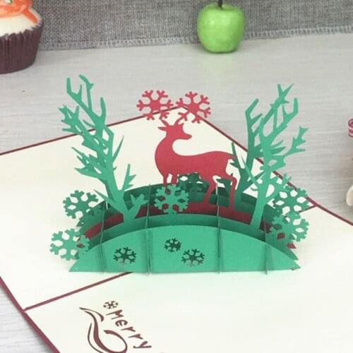 1pcs Christmas Deer 3D Laser Cut Pop Up Handmade Postcards Custom Greeting Cards Gifts For Lover Party Supplies