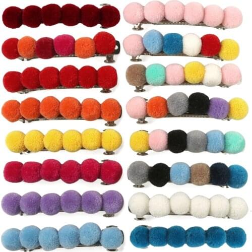 16pcs/lot Colorful Velvet Pompom Hairpins Lovely Hair Clip for Girls Kids Women Hair Barrettes French Clip HC013