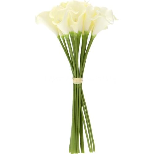 18x Artificial Calla Lily Flowers Single Long Stem Bouquet Real Home Decor Color:Creamy