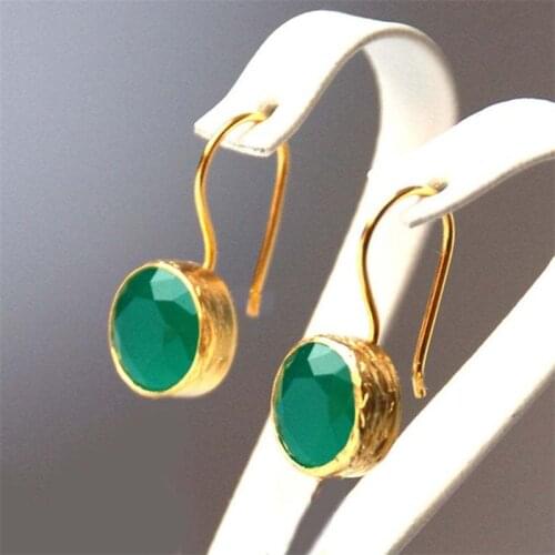 2020 Elegant Trendy Round Dark Green Stone Drop Earrings for Women Fashion Jewelry Wedding Brincos Gold Color Dangle Earring
